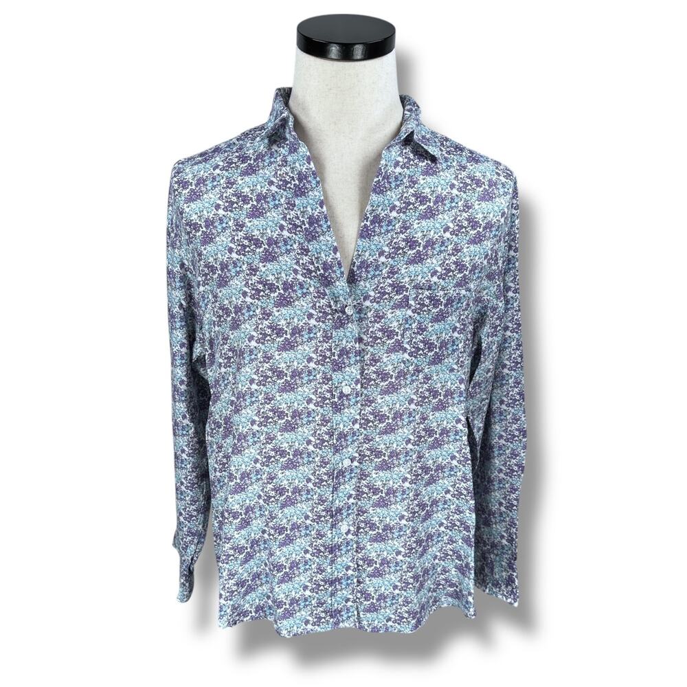 Grayson The‎ Hero Shirt Womens 4 Blue Purple Floral Blouse Long Sleeve Button-Up